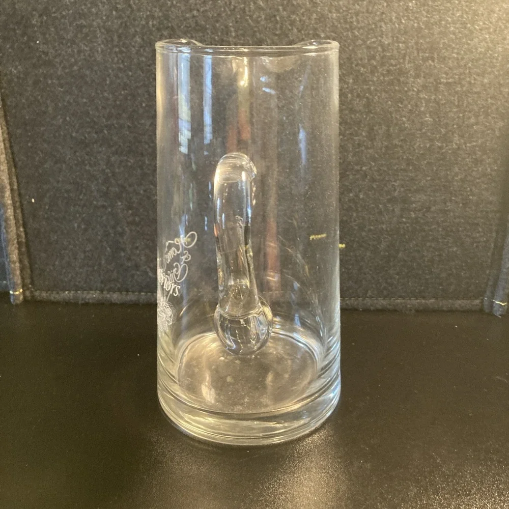 Vintage Home Interiors & Gifts Inc Glass Pitcher Etched‎ Logo Clear Glass